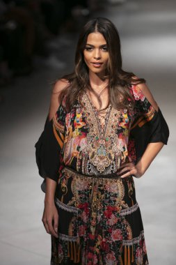 A model walks the runway during the Czarina Fashion Show Summer 2019 collection during Art, Hearts and Fashion Swim 2018 at the Faena Forum in Miami Beach on July 15th, 2018