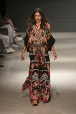 A model walks the runway during the Czarina Fashion Show Summer 2019 collection during Art, Hearts and Fashion Swim 2018 at the Faena Forum in Miami Beach on July 15th, 2018