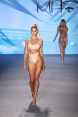 A model walks the runway for Monica Hansen Swimwear Summer collection 2020 fashion show during Paraiso Swim Week 2019 at Miami Beach in the Paraiso Runway Tent on July 13th, 2019