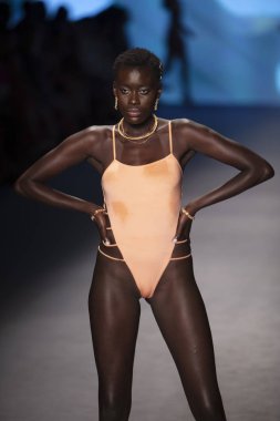 A model walks the runway for Monica Hansen Swimwear Summer collection 2020 fashion show during Paraiso Swim Week 2019 at Miami Beach in the Paraiso Runway Tent on July 13th, 2019