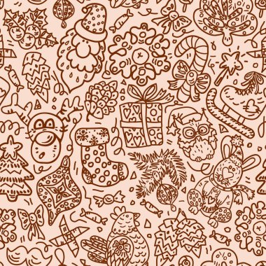 Noel seamless modeli. Mutlu yeni yıl klasik öğeleri. Kış tatil vektör arka plan. 