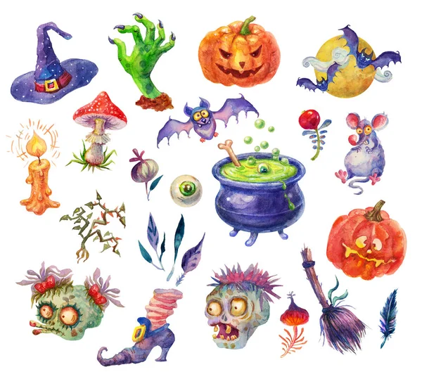 Glückliches Halloween-Aquarell-Set — Stockfoto