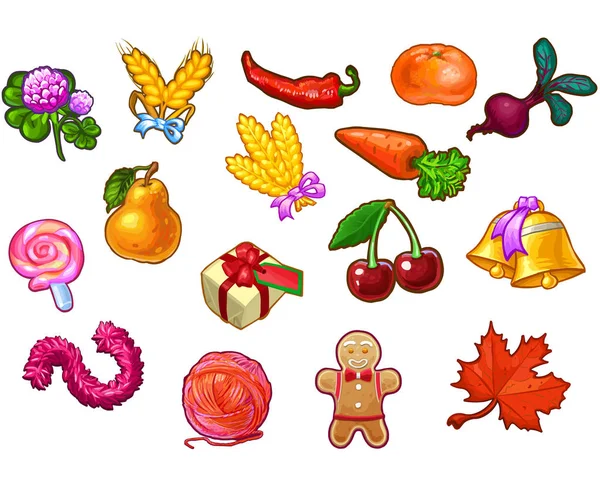 Zöldség ikonok beállítása. Illusztráció élelmiszer és karácsonyi rajzfilm — Stock Vector