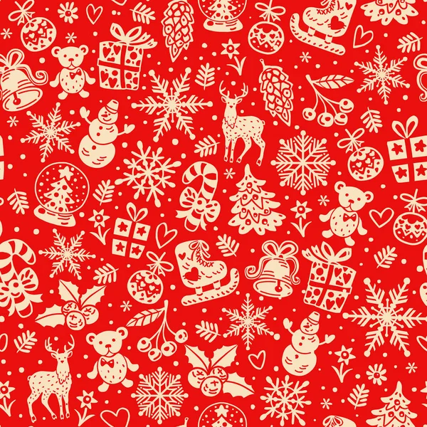 Fondo de vector de Navidad, azulejos sin costura, gran opción para el patrón de papel de embalaje. Navidad y Año Nuevo sin costuras vector fondo rojo  . — Archivo Imágenes Vectoriales