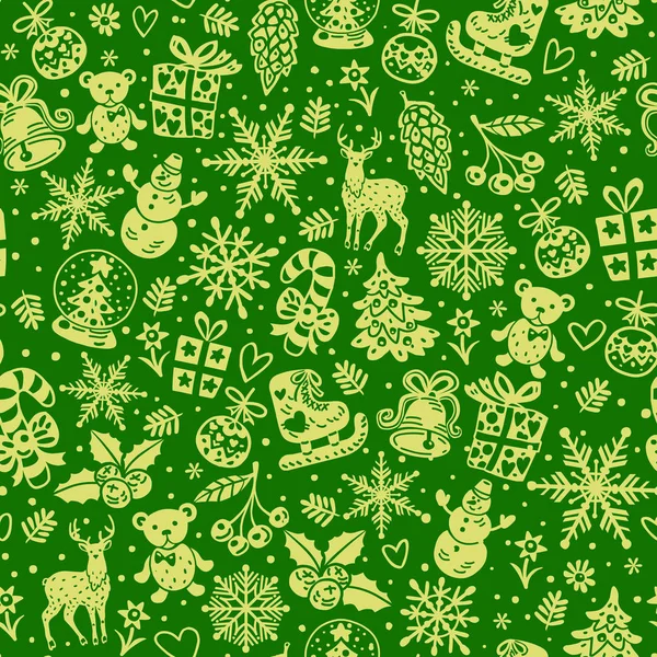 크리스마스 벡터 배경, 원활한 기와, 포장 종이 패턴을 위한 좋은 선택. 크리스마스와 새 해 녹색 원활한 벡터 배경 . — 스톡 벡터