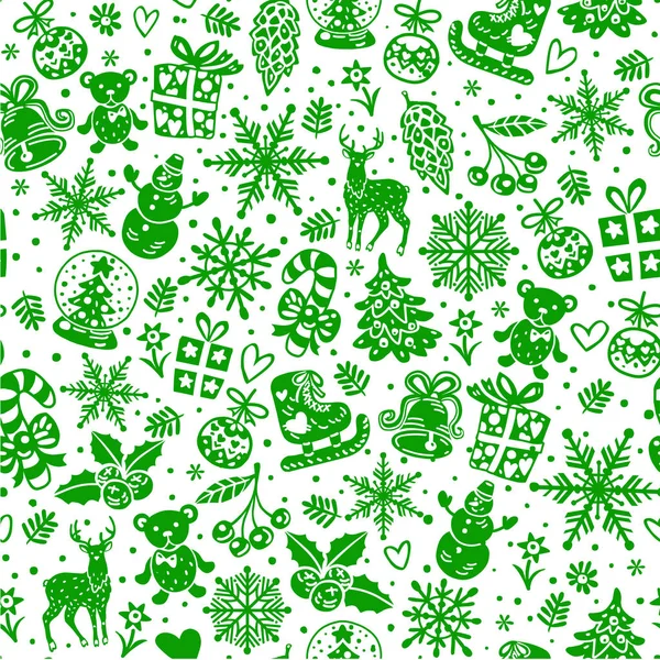크리스마스 벡터 배경, 원활한 기와, 포장 종이 패턴을 위한 좋은 선택. 크리스마스와 새 해 녹색 원활한 벡터 배경 . — 스톡 벡터