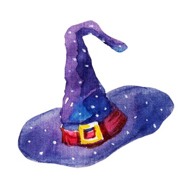 Şirin renkli suluboya cadı şapka illüstrasyon karakterleri çizimde Isolated beyaz arka plan üzerinde. Cadılar Bayramı partisi dekorasyon için büyük