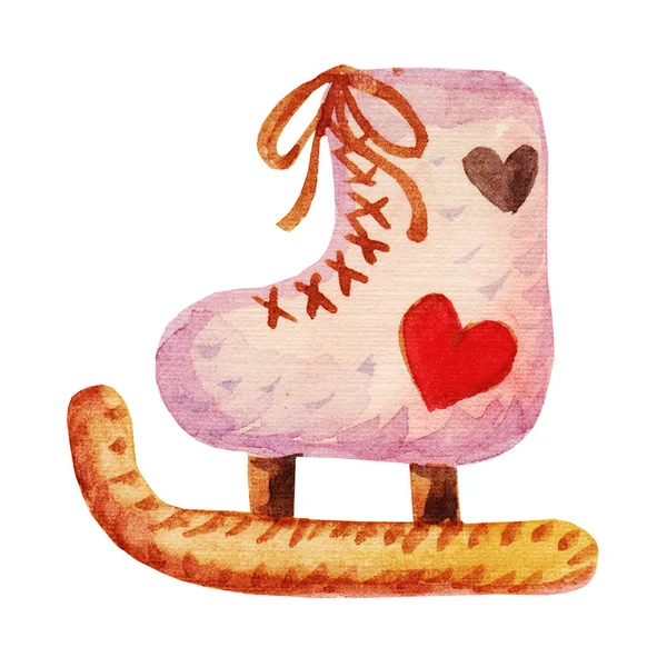 可爱的水彩溜冰鞋字符图孤立在白色背景上。孩子卡通的搞笑水彩多彩溜冰鞋. — 图库照片