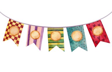 Suluboya el kağıt Noel dekorasyon illüstrasyon izole beyaz arka plan, tatil ve kutlama afiş asılı hazırlanmış. Noel sorunsuz garland kağıttan tebrik kartı için mükemmel yapılmış 