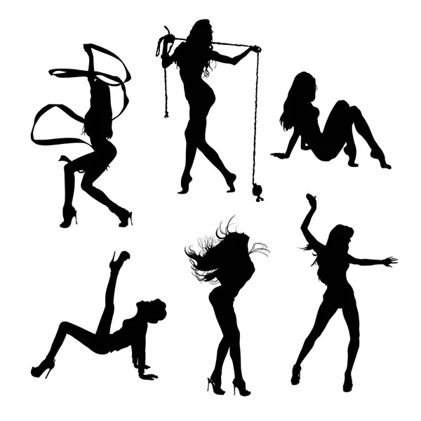 Siluety tančících dívek vektorové ikona ilustrace izolované na bílém pozadí. — Stockový vektor