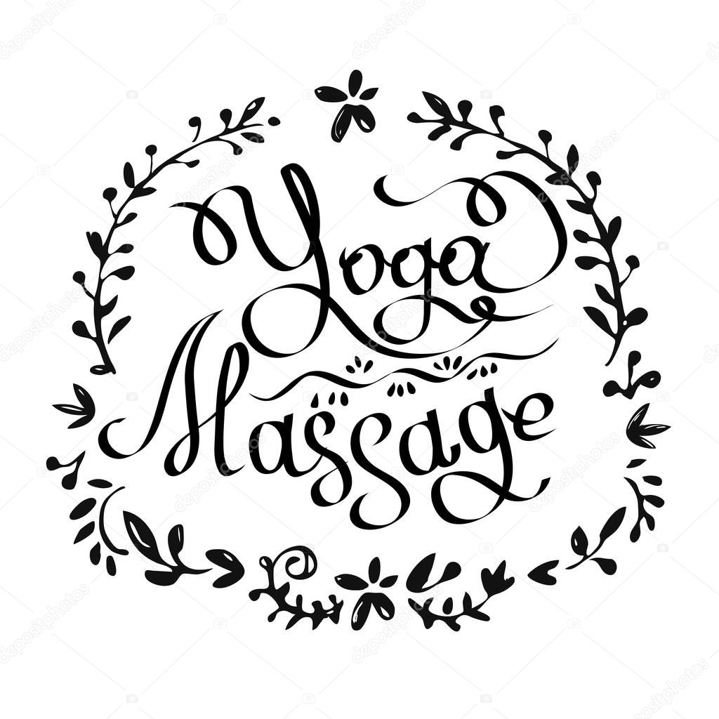 Vector illustration Yoga massage lettering  isolated on white  background.