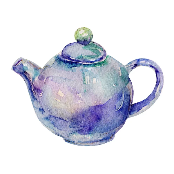 Watercolor teapot  illustration of isolated on white background — Stock Photo, Image