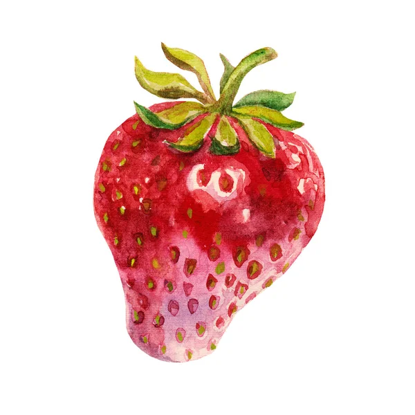 Pictograma de căpșuni desenată manual colorată ilustrație de acuarelă izolată pe fundal alb. Pictograma alimentară sănătoasă — Fotografie, imagine de stoc