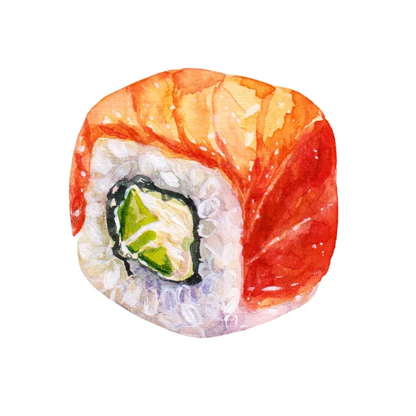 Filadélfia de rolo aquarela colorido isolado em fundo branco. Perfeito para menu de restaurante de sushi de design. Comida japonesa — Fotografia de Stock