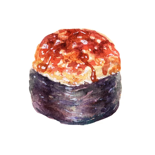 Acuarela colorida Sushi al horno aislado sobre fondo blanco. Perfecto para el menú de restaurante de sushi de diseño —  Fotos de Stock
