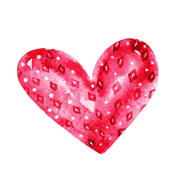 Симпатичный красочный акварель сердце украшены символом ромба иллюстрации изолированы на белом фоне. Форма сердца красный цвет руки нарисованный знак. Хорошо подходит для открытки с любовью, дизайна поздравления с днем святого Валентина . — стоковое фото