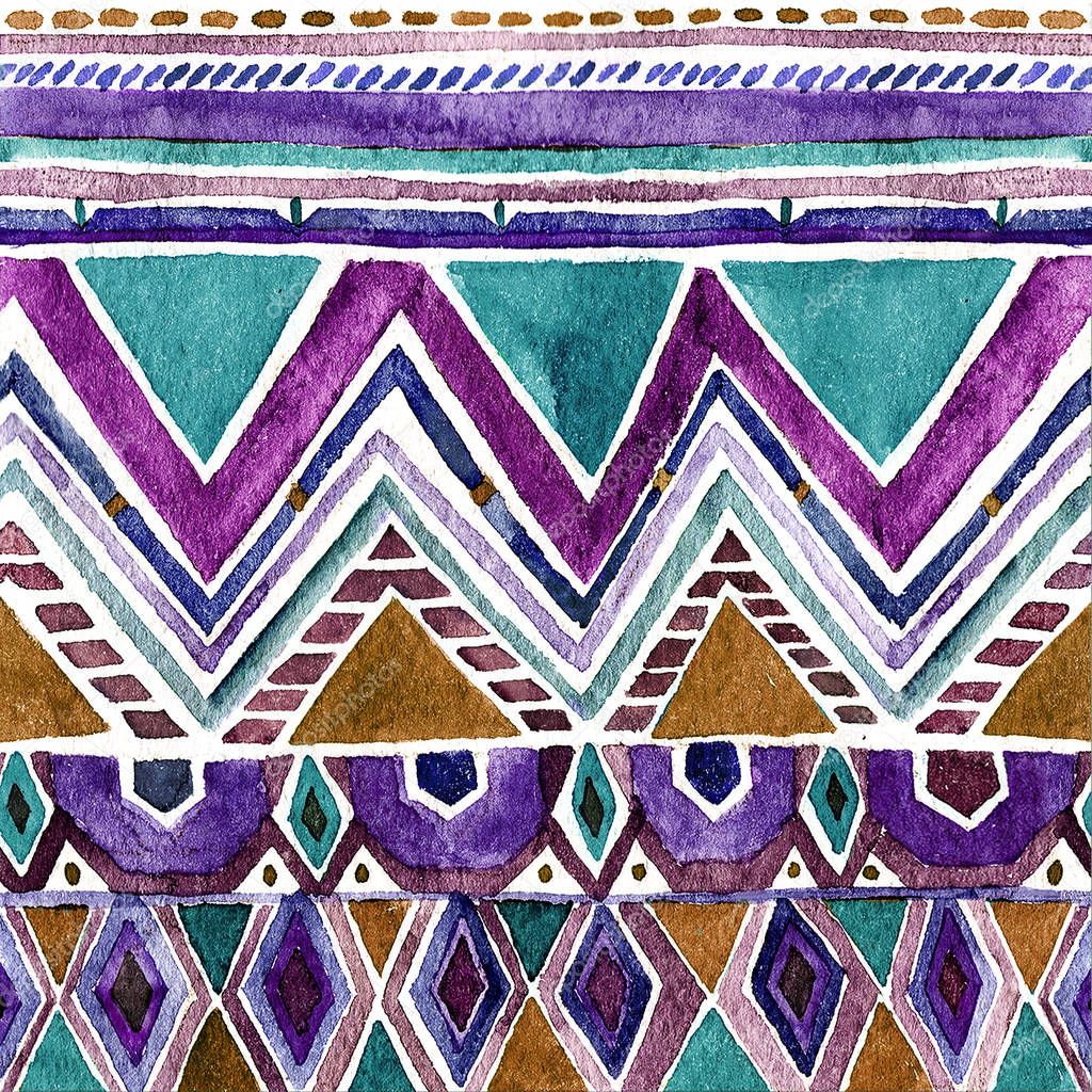 Colorful watercolor geometric seamless violet ang green pattern