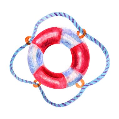 güzel sulu boya boyalı kırmızı Lifebuoy illüstrasyon simge izole