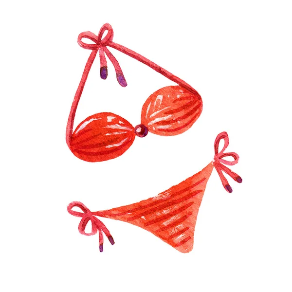Retro Watercolor swimsuit isolated on white background. Vintage hand drawn beach object illustration. Travel element — Stock Photo, Image