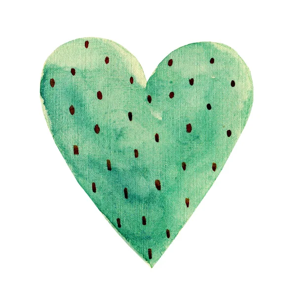 사랑 스러운 만화 수채화 사랑 마음 발렌타인 패턴입니다. 화려한 녹색 심장 삽화 흰색 배경에 고립입니다. 발렌타인 데이 휴일에 대 한 완벽 한입니다. 사랑 카드, 발렌타인의 날 축 하 디자인에 대 한 좋은. — 스톡 사진