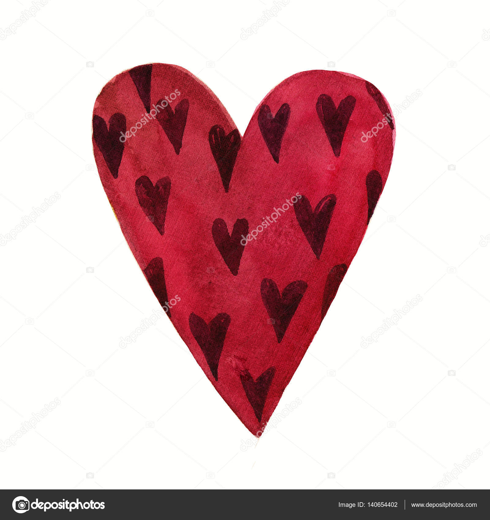 Incantevole modello Cartoon acquerello amore cuore San Valentino Illustrazioni colorate di Borgogna isolate su priorit  bassa bianca Perfetto per vacanze
