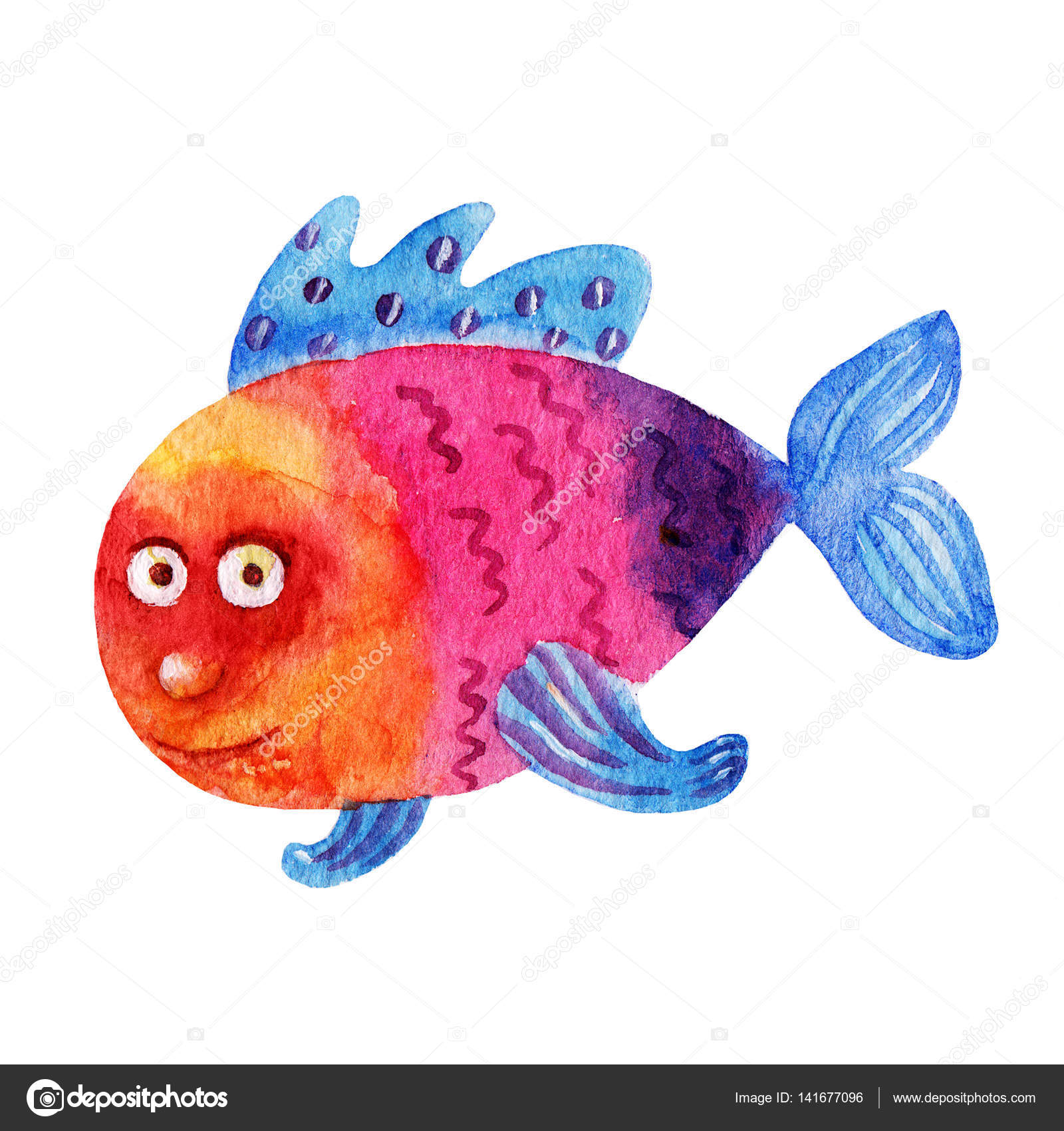 Illustrazioni di pesci colorati dell acquerello del fumetto isolate su priorit  bassa bianca Illustrazione dell annata colorati disegnati a mano