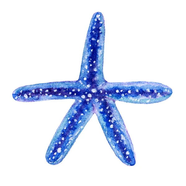 Красива морська акварельна синя ілюстрація морської зірки ізольована на білому тлі. Ілюстрація ручного малювання Ідеально підходить для оформлення в морському стилі Дизайн, текстиль, морський елемент, життя — стокове фото