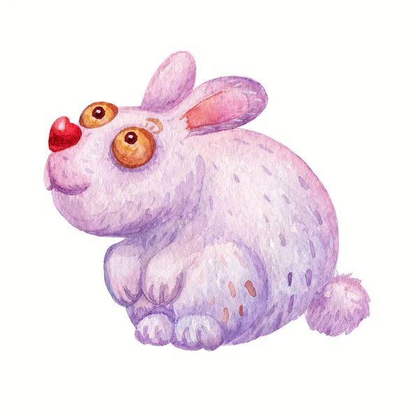 Cute watercolor Happy Easter illustration of pink rabbit isolated on the white background. Colorful Vintage watercolor illustration — Stock Photo, Image