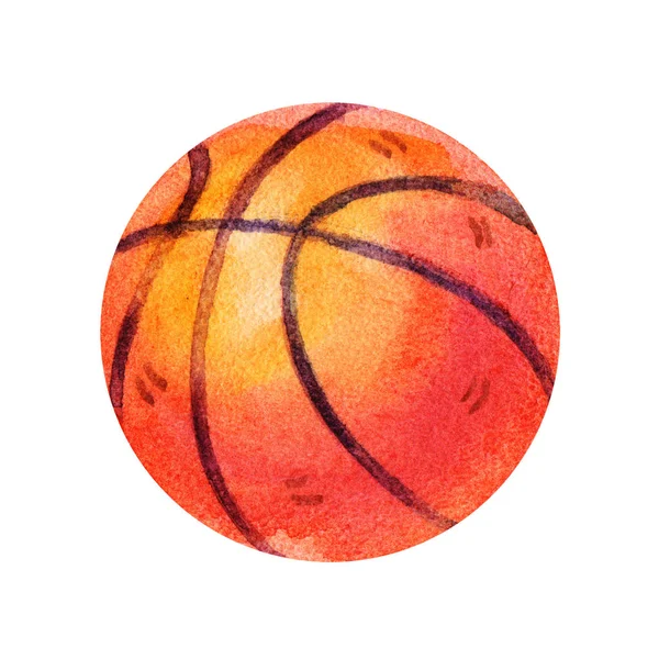 Lindo Acuarela baloncesto colorido Ilustraciones aisladas sobre fondo blanco. Diseño vintage de baloncesto y retro dibujado a mano . —  Fotos de Stock