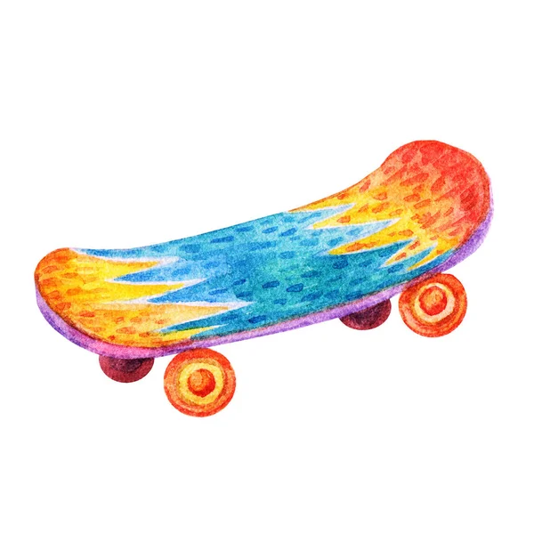 Niedlichen Aquarell bunten Skateboard-Illustrationen isoliert auf weißem Hintergrund. Hand gezeichnet Vintage-Skateboard und Retro-Design. Skateboarden ist Lifestyle, Typografie Poster, T-Shirt-Druck, Bekleidungsdesign — Stockfoto