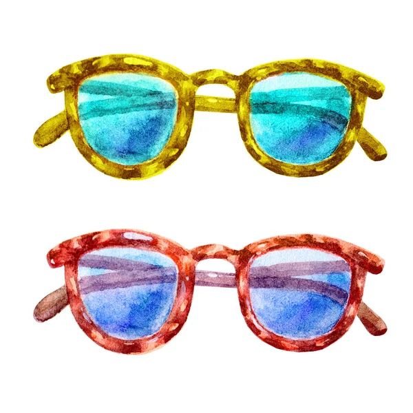 Lindo acuarela vidrios colorido conjunto ilustración. Conjunto de iconos de gafas aisladas. Gafas símbolo de verano. Set de gafas para el diseño de viaje . — Foto de Stock