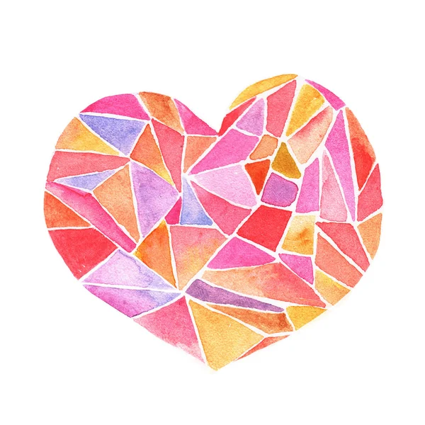 Preciosa caricatura acuarela amor corazón San Valentín pattern.Colorful corazón con ilustraciones geométricas de impresión aisladas en fondo blanco.Perfecto para San Valentín holiday.Good para la tarjeta de amor, día de San Valentín — Foto de Stock