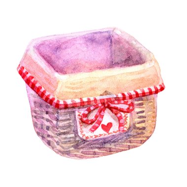 Suluboya elle çizilmiş Retro ekmek sepeti kafes illüstrasyon izole beyaz arka plan üzerinde baskı ile. Vintage ekmek sepeti tasarım kapatın. Provence stili