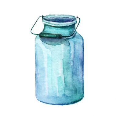 Elle çizilmiş suluboya alüminyum süt olabilir kolu illüstrasyon izole beyaz arka plan ile. Renkli Vintage kırsal kroki tasarımı. Provence stili. 