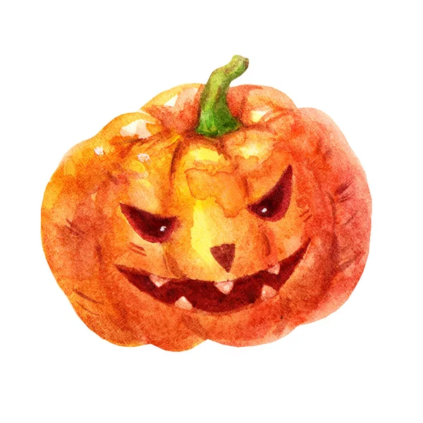 Cute watercolor evil pumpkin illustration isolated on white background. Sweet watercolor pumpkin Perfect for Happy Halloween holiday — Stock Photo, Image