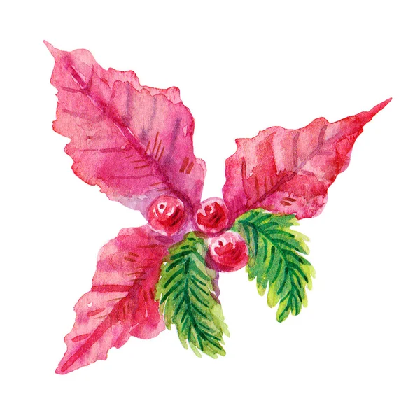 Feliz Natal e decoração de Ano Novo. Watercolor Red Poinsettia flor ilustração isolada no fundo branco . — Fotografia de Stock