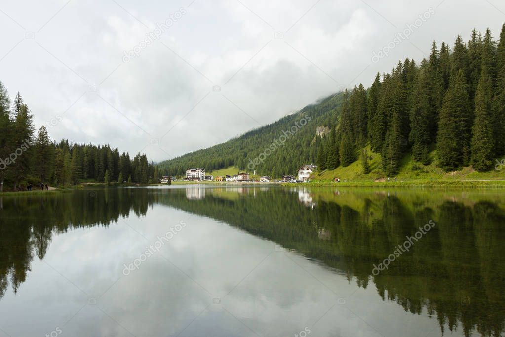 view of amazing Misurina lake in Italy