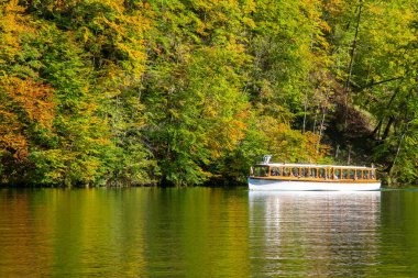 Koenigsee 'deki tepelerin yansıması, Bavyera' da sonbahar zamanı