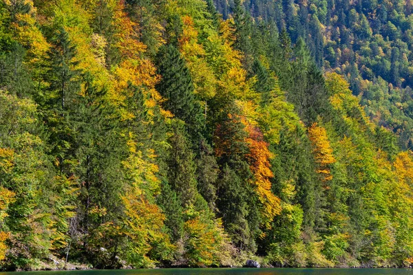 Reflet des collines à koenigsee, heure d'automne en Bavière — Photo