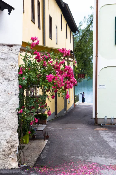 Hallstadt, July 2nd 2017: Old houses of famous alpine village Hallstadt — Stock Photo, Image