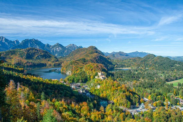 Widok Lotu Ptaka Zamku Hohenschwangau Bawaria Niemcy — Zdjęcie stockowe