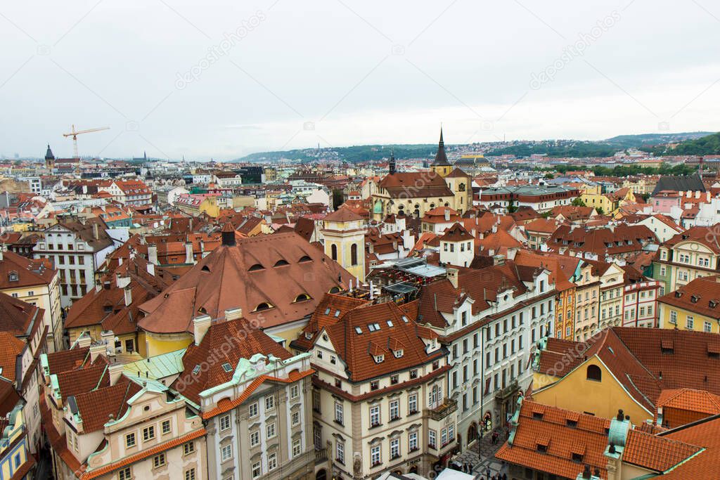 arerial view of the roofs of Prague old town, Czech republic