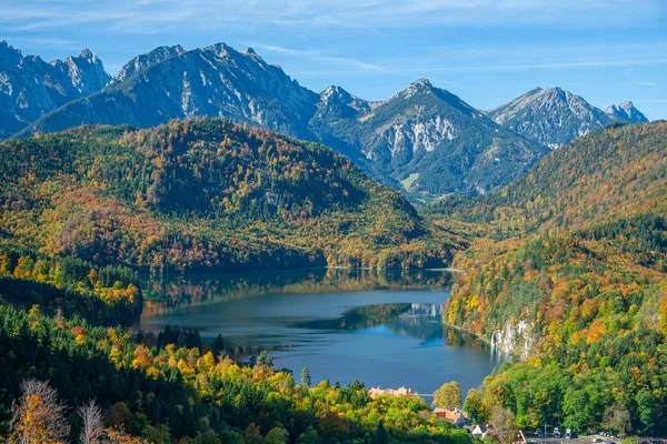 Vista Aérea Alpsee Con Castillo Hohenschwangau Baviera Alemania —  Fotos de Stock