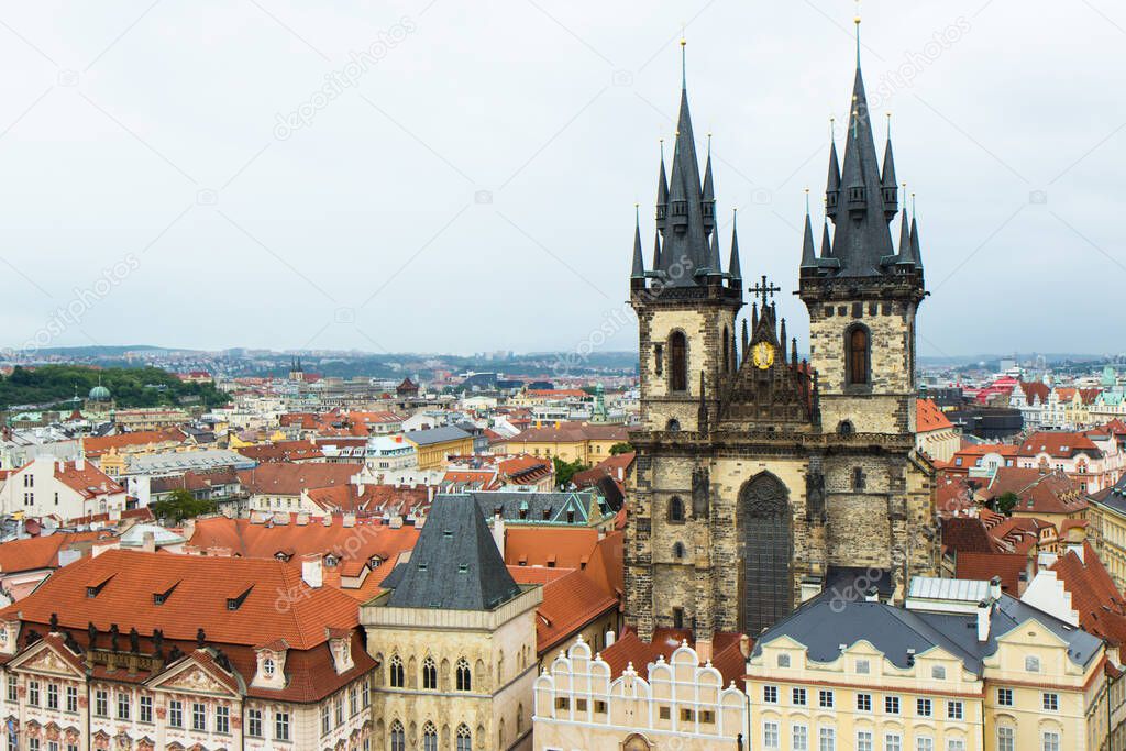 Aerial view of famous square in old town of Prague
