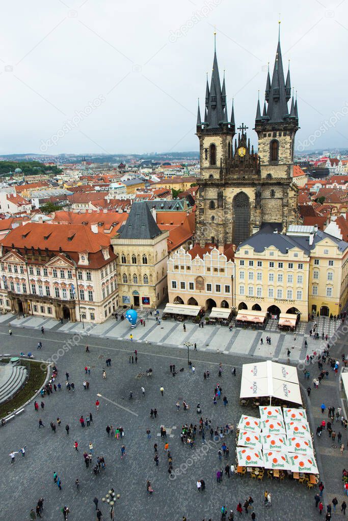 Aerial view of famous square in old town of Prague