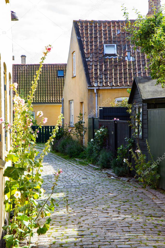 old yellow houses of old town Dragor, Denmark