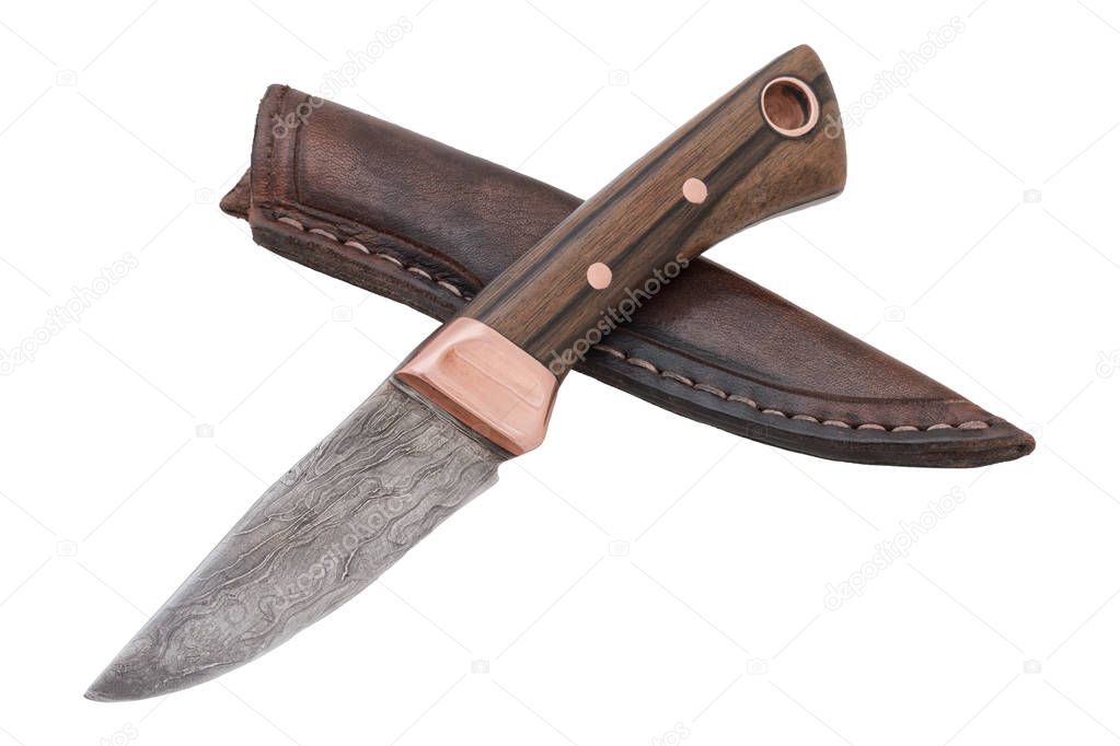 Hand-forged knife on a white background