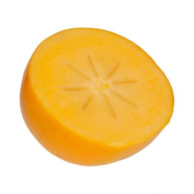 Beyaz arka plan üzerinde taze Trabzon hurması yarısı