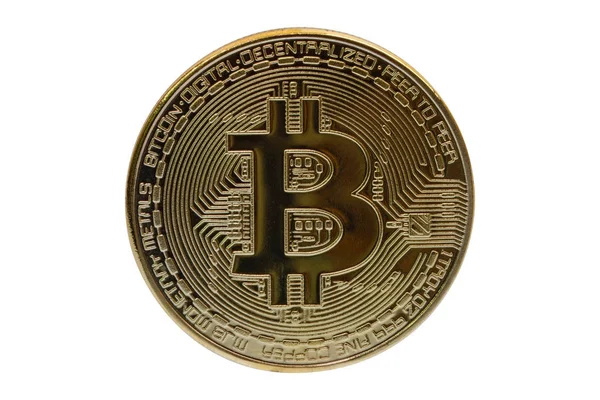 Beyaz zemin üzerine altın bitcoin