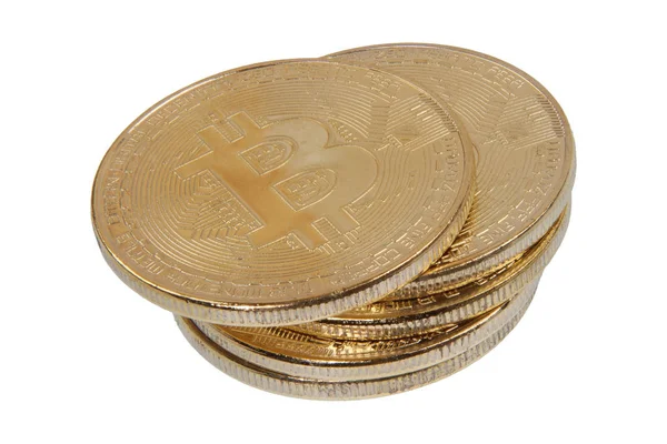 Beyaz zemin üzerine altın Bitcoins